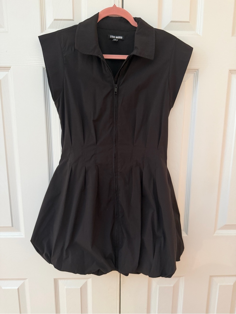 Steve Madden Black Zip-Front Pleated Mini Dress